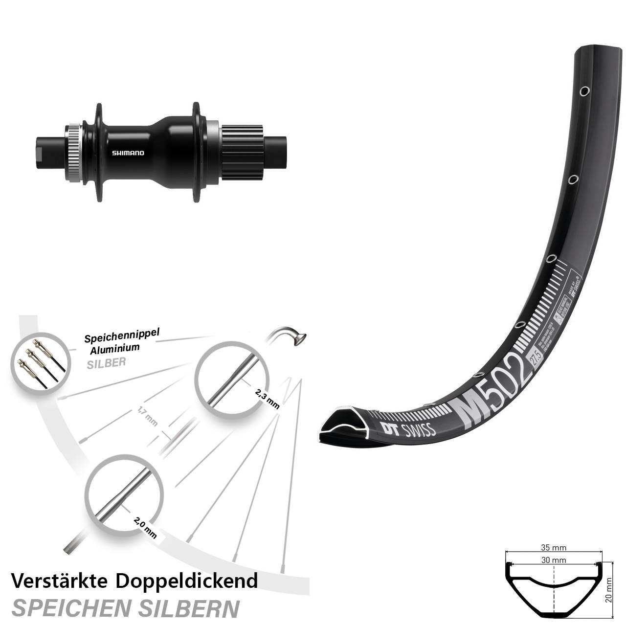 Hinterrad 12x148 29 Zoll DT Swiss M502 Shimano FH-TC500-B Boost Micro Spline