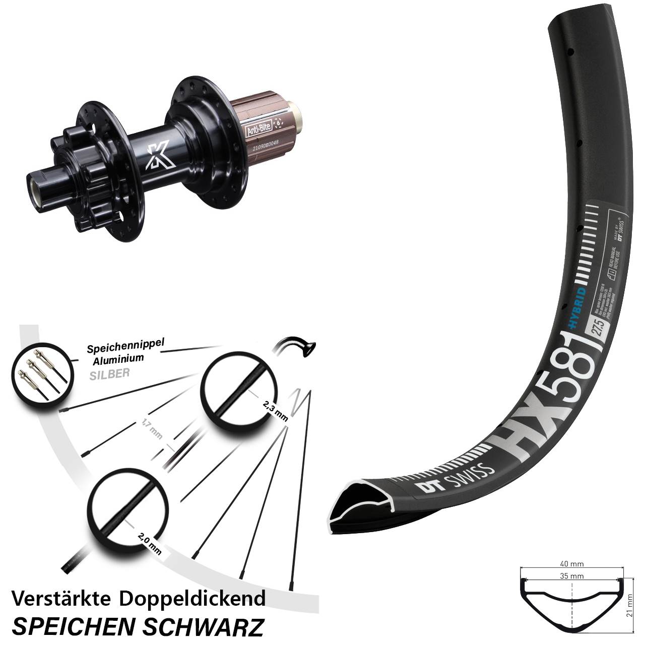 Disc Hinterrad 27,5 Zoll DT Swiss HX 581 KX-M 8-12 fach 12x142
