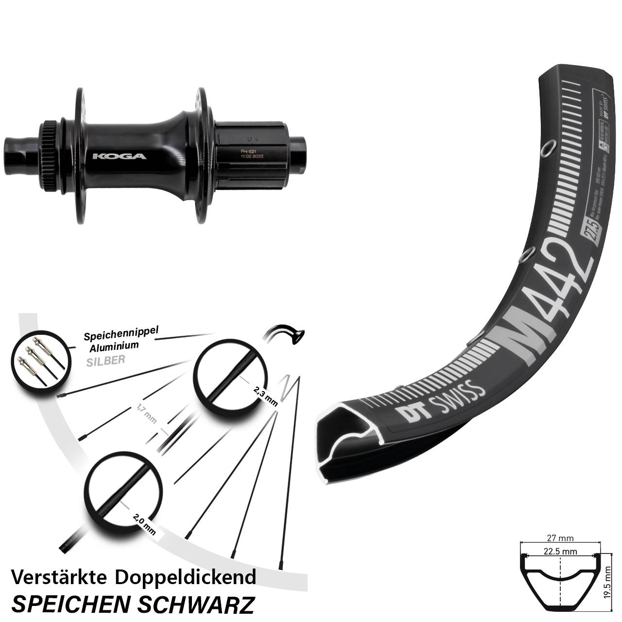 28-29 Zoll DT Swiss M 442 Formula ECT-148S Hinterrad Centerlock 12x148 8-11 fach HG
