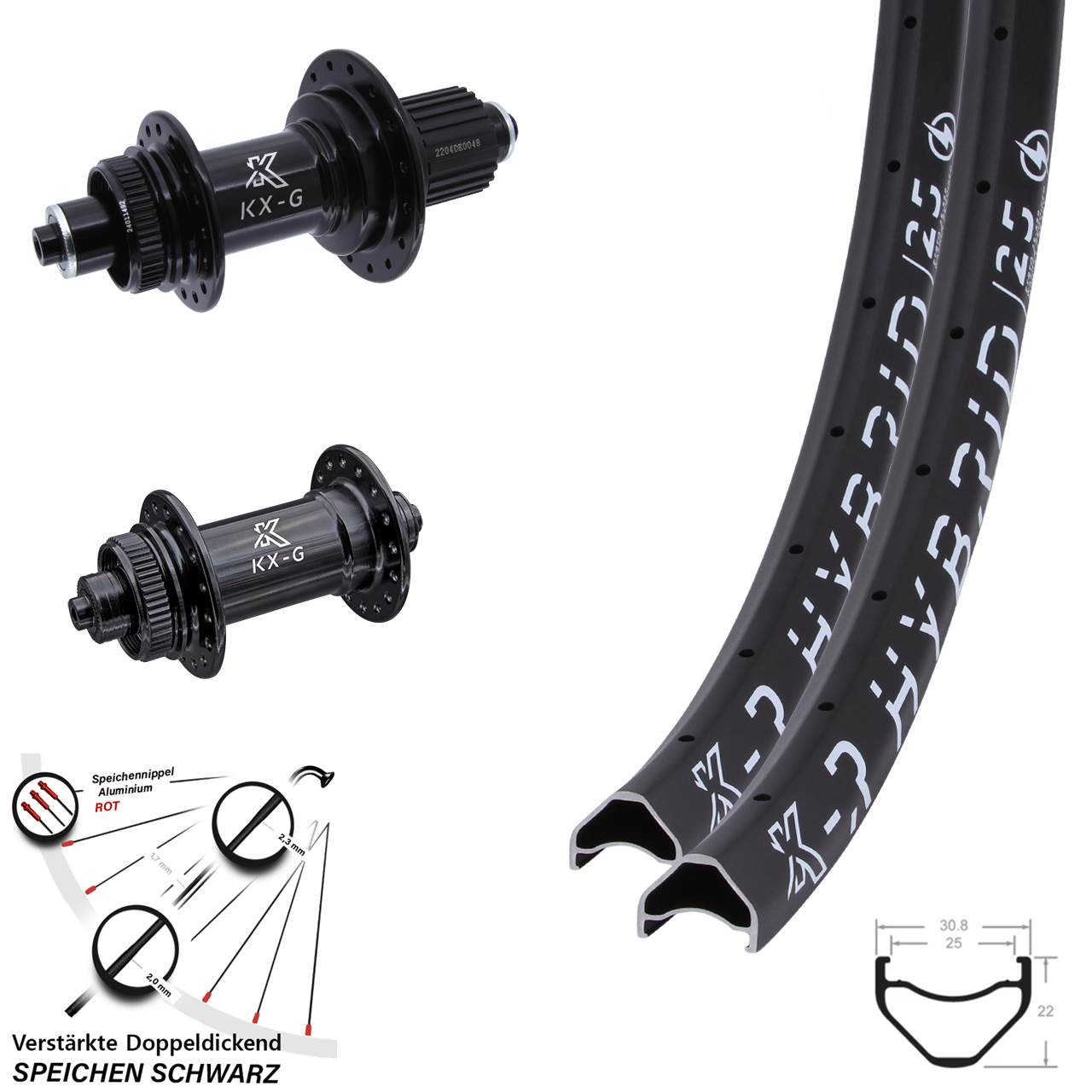 27,5 Zoll KX-GSR Hybrid 25 verstärkt Centerlock Laufradsatz QR Micro Spline