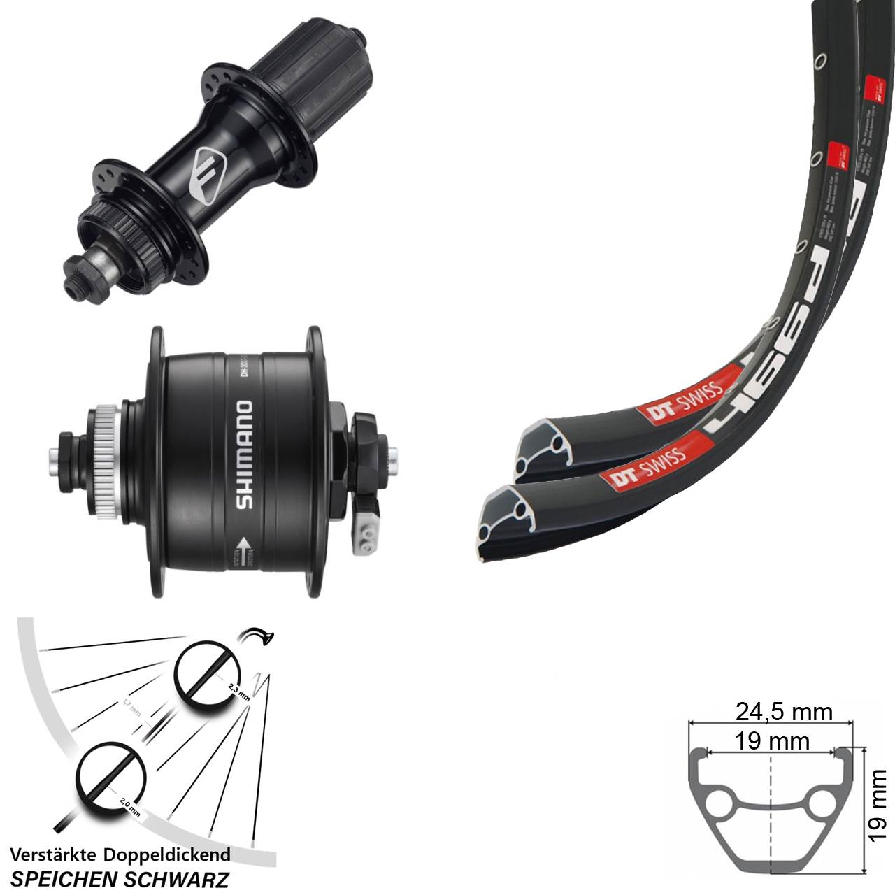 Disc Laufradsatz 28 Zoll DT Swiss 466 Formula CL-52 Shimano DH-3D37 8-11 fach HG QR