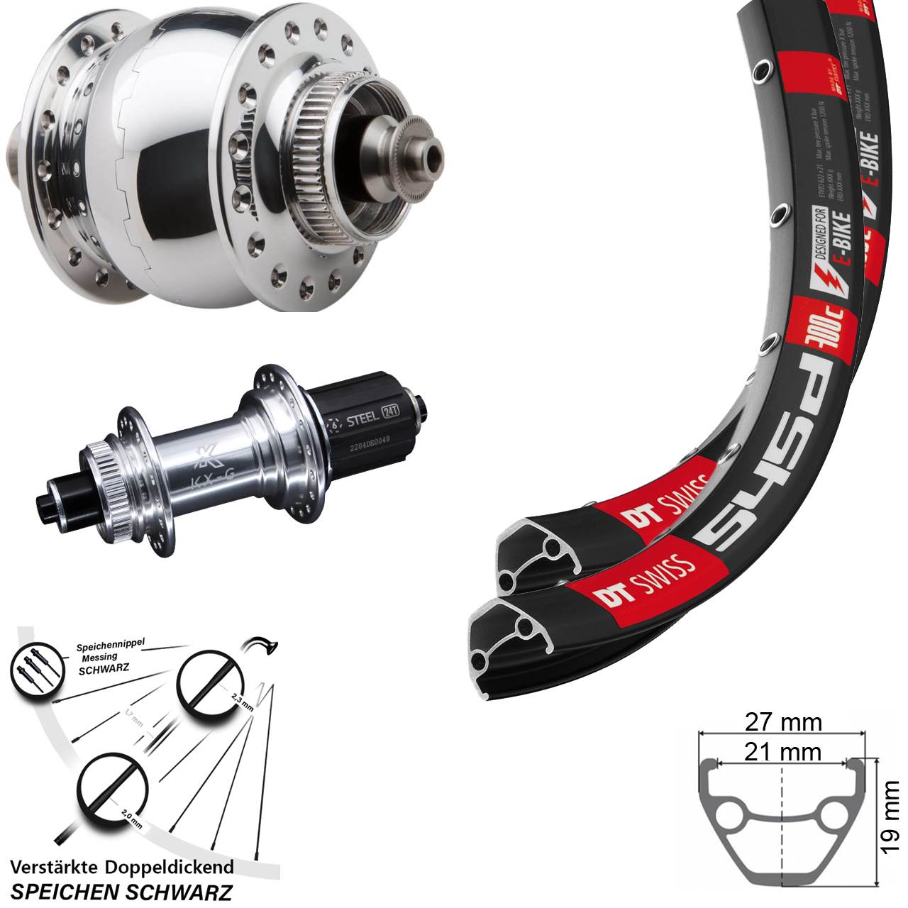 26 Zoll DT Swiss 545d KX-GS SON 28 poliert Laufrad-Satz für Schnellspanner 8-12 fach