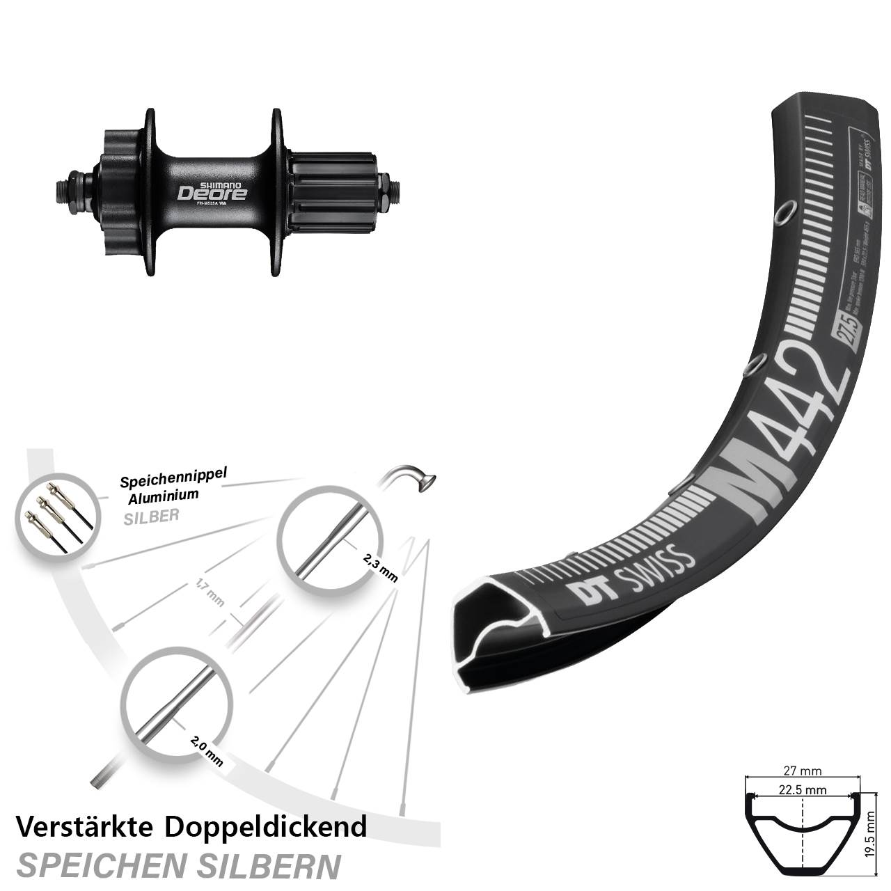 Disc Hinterrad QR 28-29 Zoll DT Swiss M 442 Shimano Deore 8-11 fach