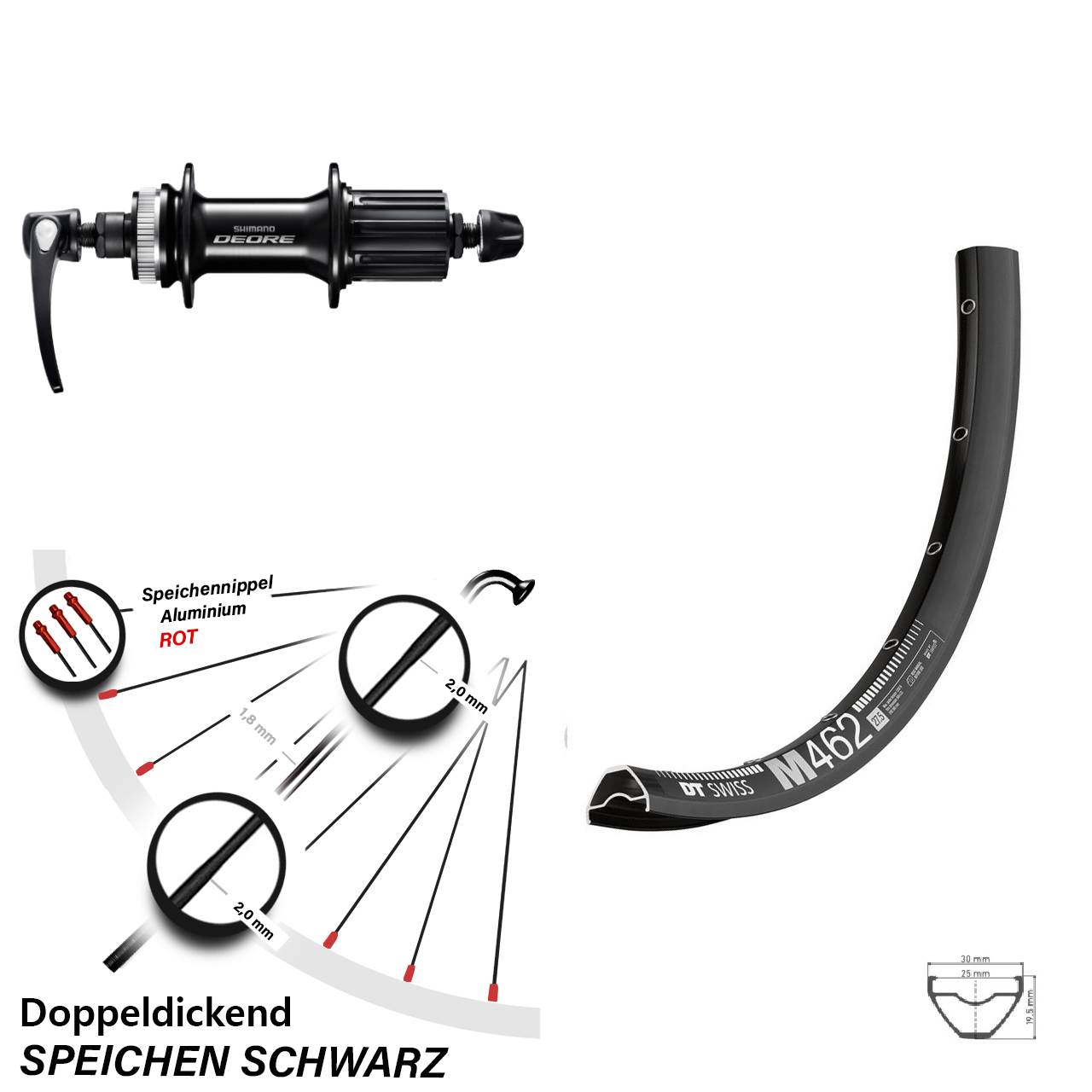 Centerlock Hinterrad 27,5 Zoll DT Swiss M 462 Shimano Deore FH-M6000 Schnellspanner 8-11 fach