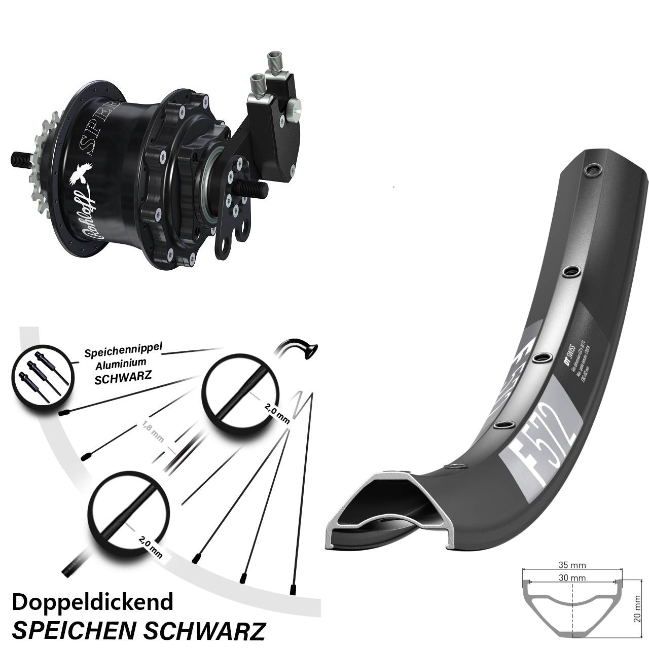 Hinterrad 29 Zoll DT Swiss F 572 Rohloff Speedhub 500/14 TS DB Tandem schwarz