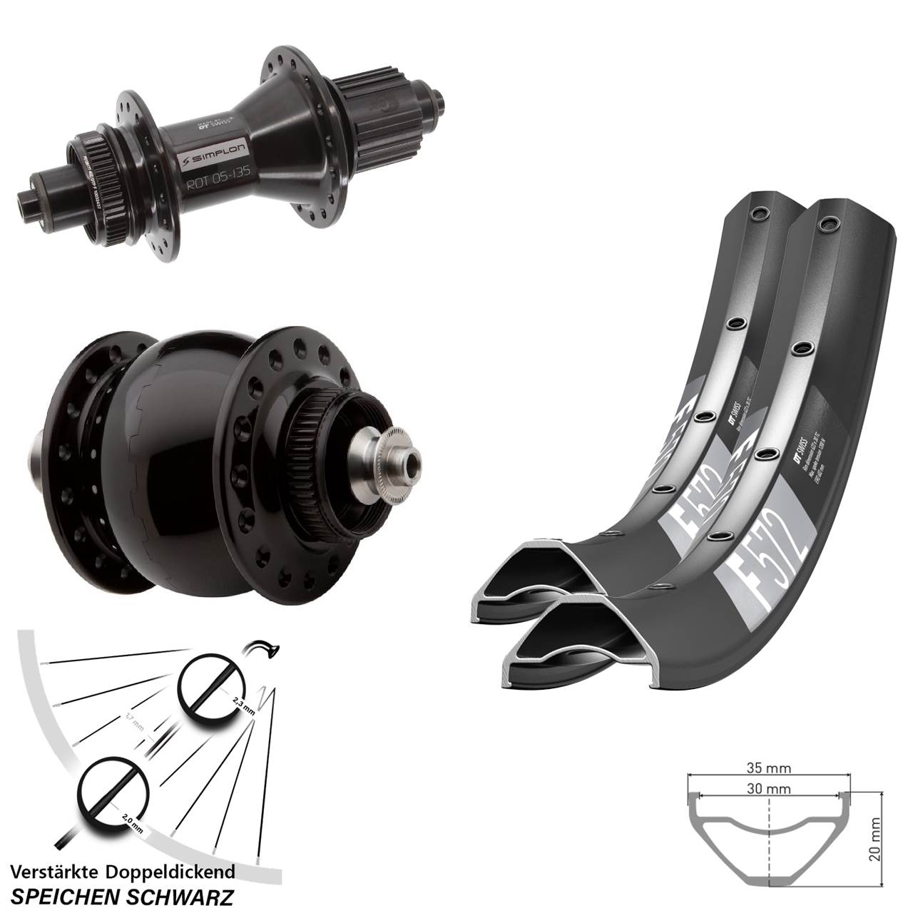 27,5 Zoll DT Swiss F572 370 Hybrid SON 28 Disc Laufrad-Satz QR Shimano Micro Spline