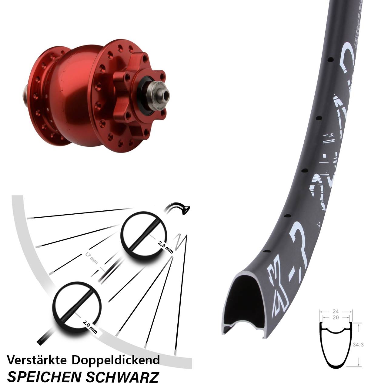 Disc Dynamo-Vorderrad QR KX-R Road SON 28 Zoll rot
