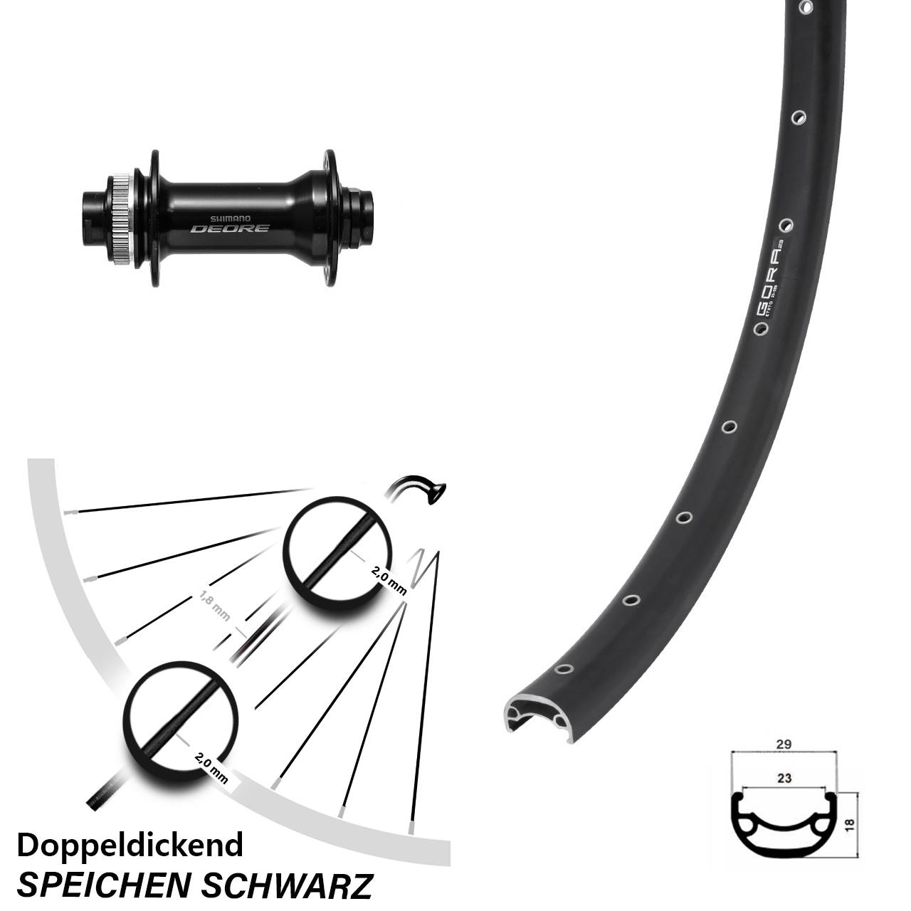 Disc Laufrad 28 Zoll Gora 23 Shimano Deore 15x110 Boost