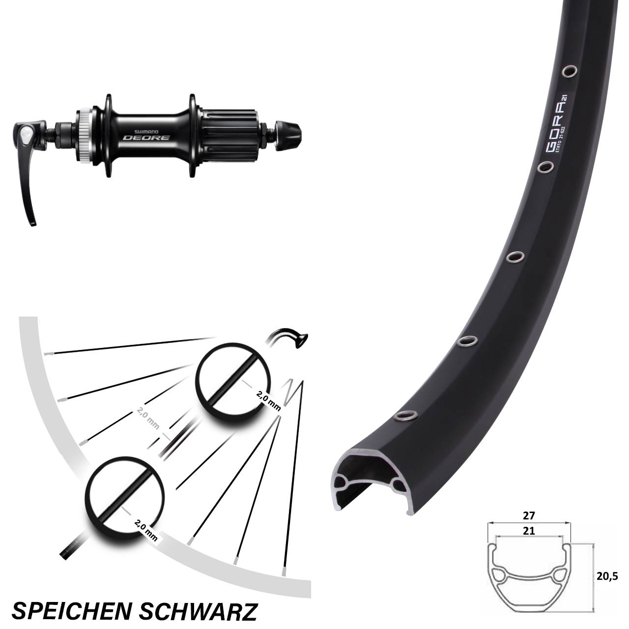 Disc Hinterrad 28-29 Zoll Gora 21 Shimano Deore FH-M6000 8-11 fach QR