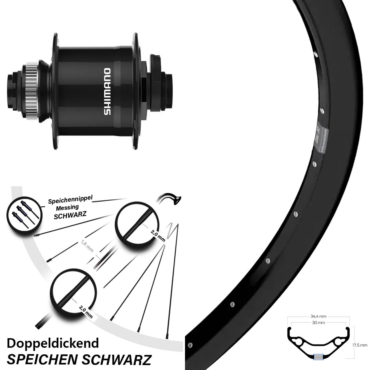 Disc Vorderrad mit Nabendynamo 15x100 27,5 Zoll Ryde Disc 30 Shimano DH-UR708-3D