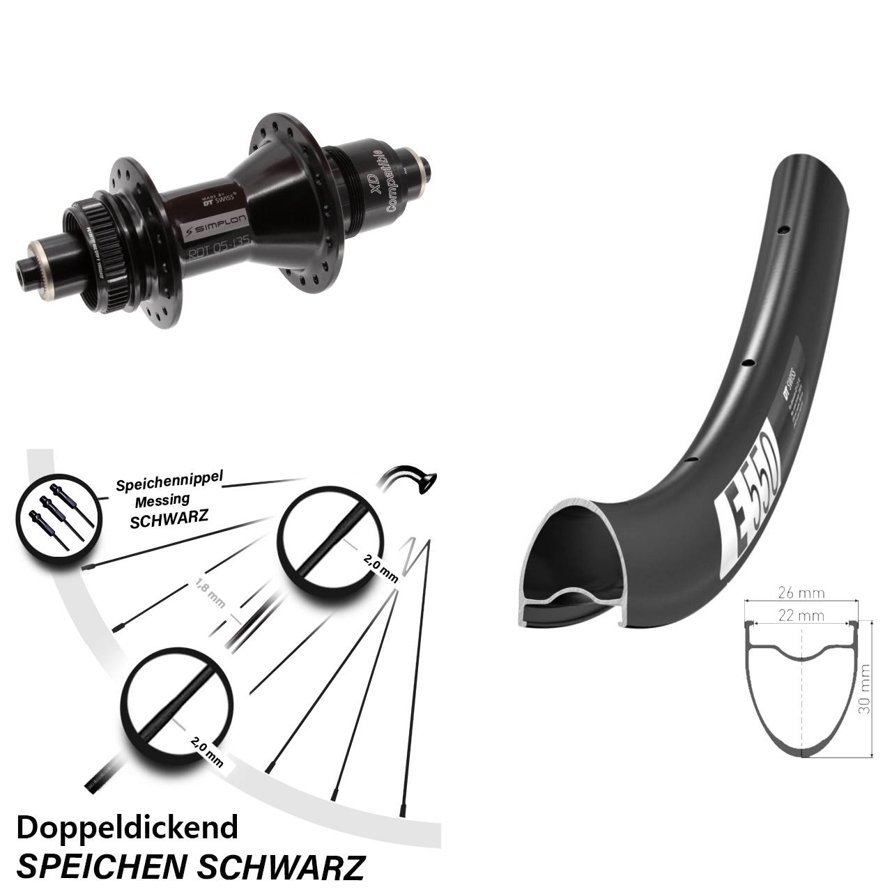 DT Swiss E550-370 28 Zoll Centerlock Hinterrad für Schnellspanner XD