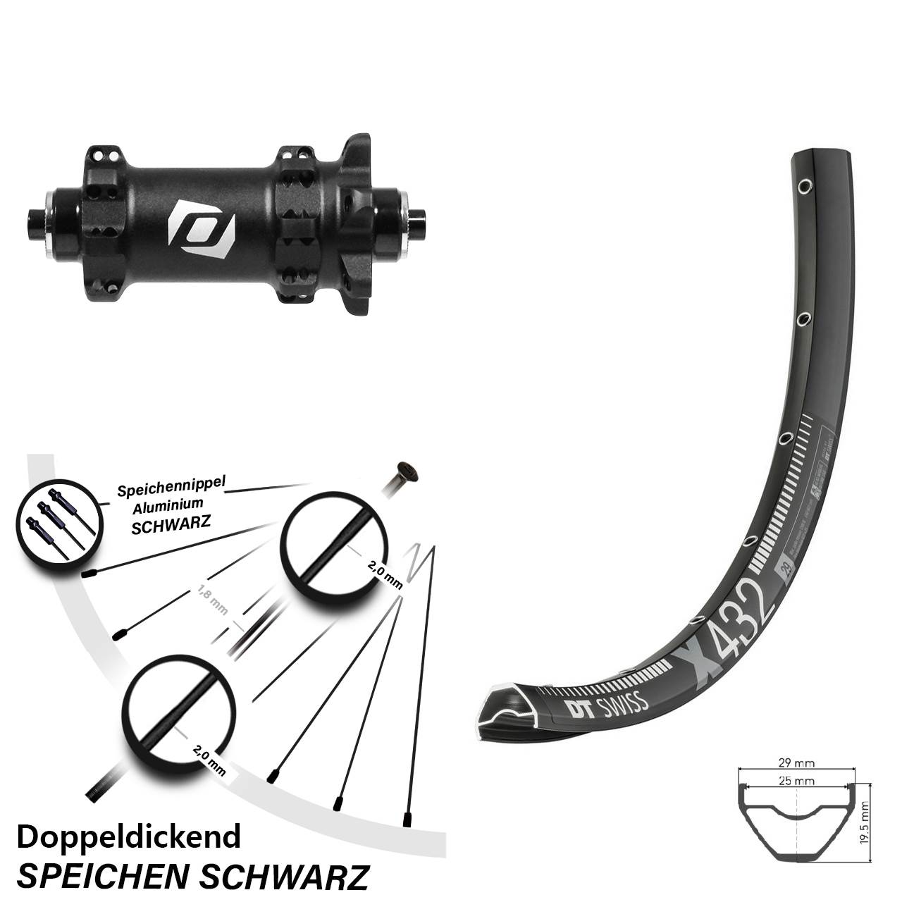 Vorderrad 29 Zoll DT Swiss X 432 Formula TD17Q Straightpull