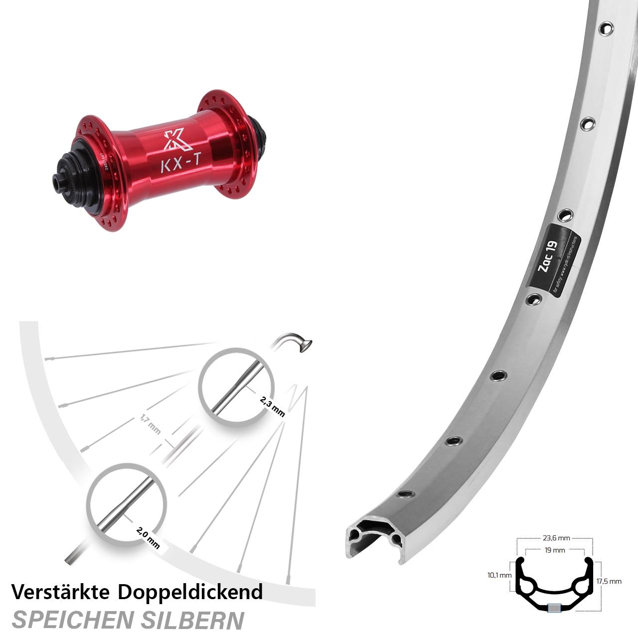 Vorderrad für Schnellspanner 26 Zoll Ryde Zac 19 KX-T rot