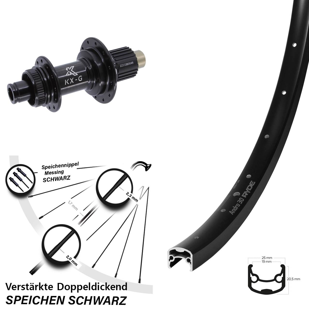 Ryde Andra 30 KX-G Steckachse 28 Zoll Hinterrad Centerlock 12x142 Shimano Micro Spline