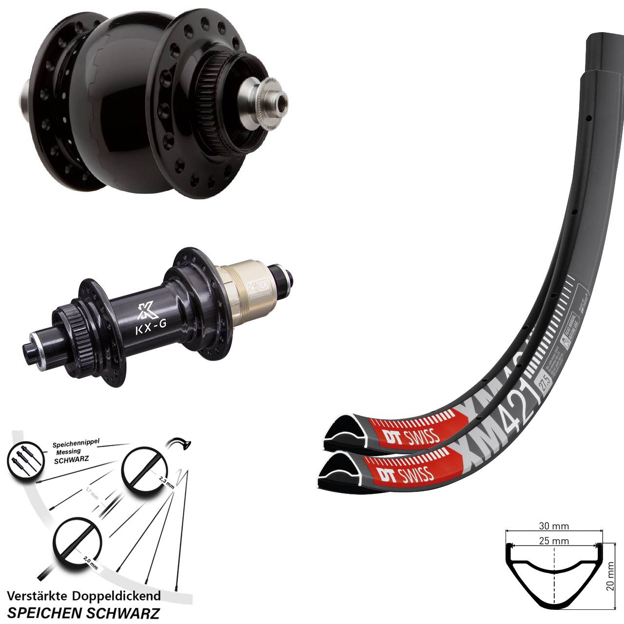 Disc Laufrad-Satz QR 27,5 Zoll DT Swiss XM421 KX-G SON 28 XDR 11-12 fach