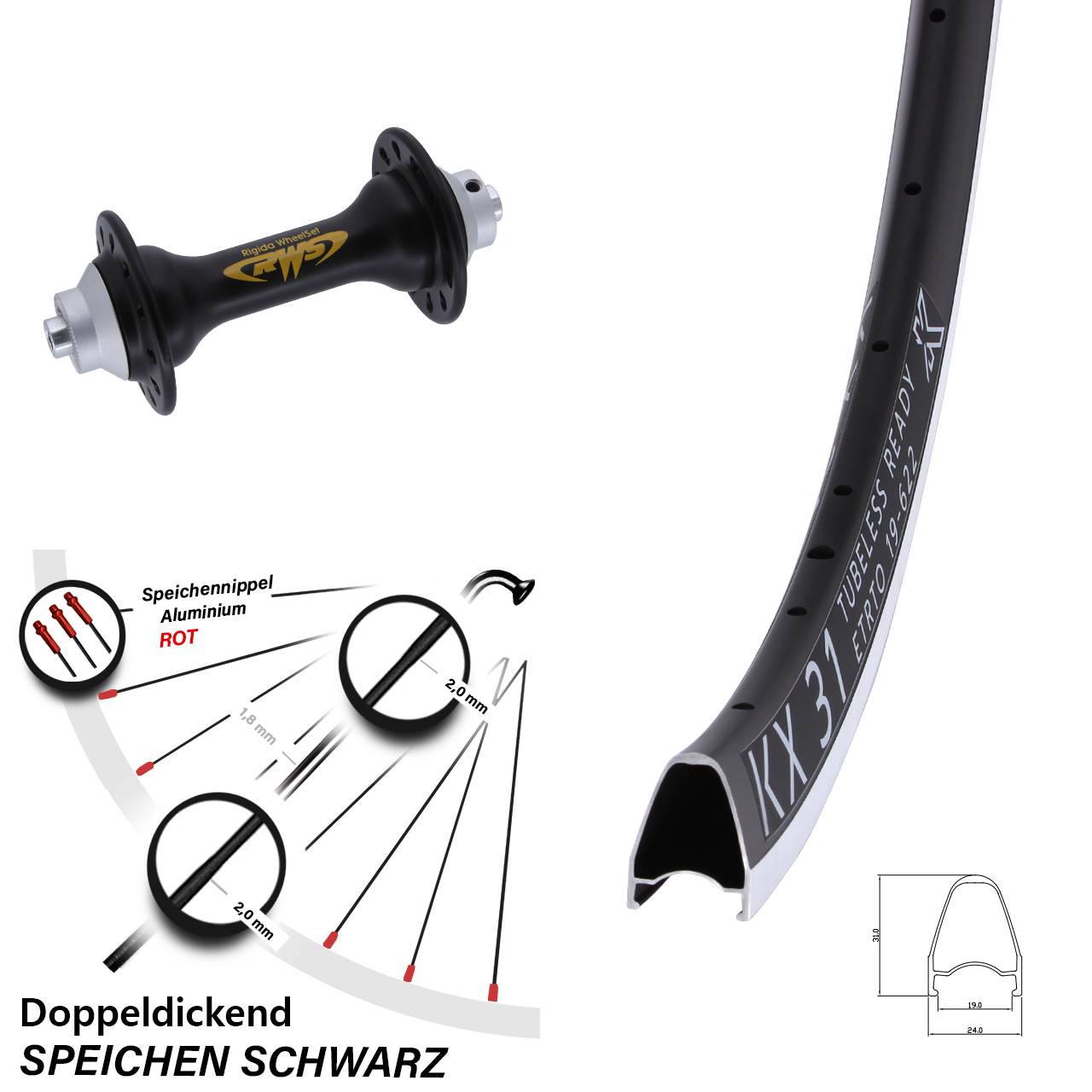 KX 31 Rigida RWS 28 Zoll Vorderrad QR