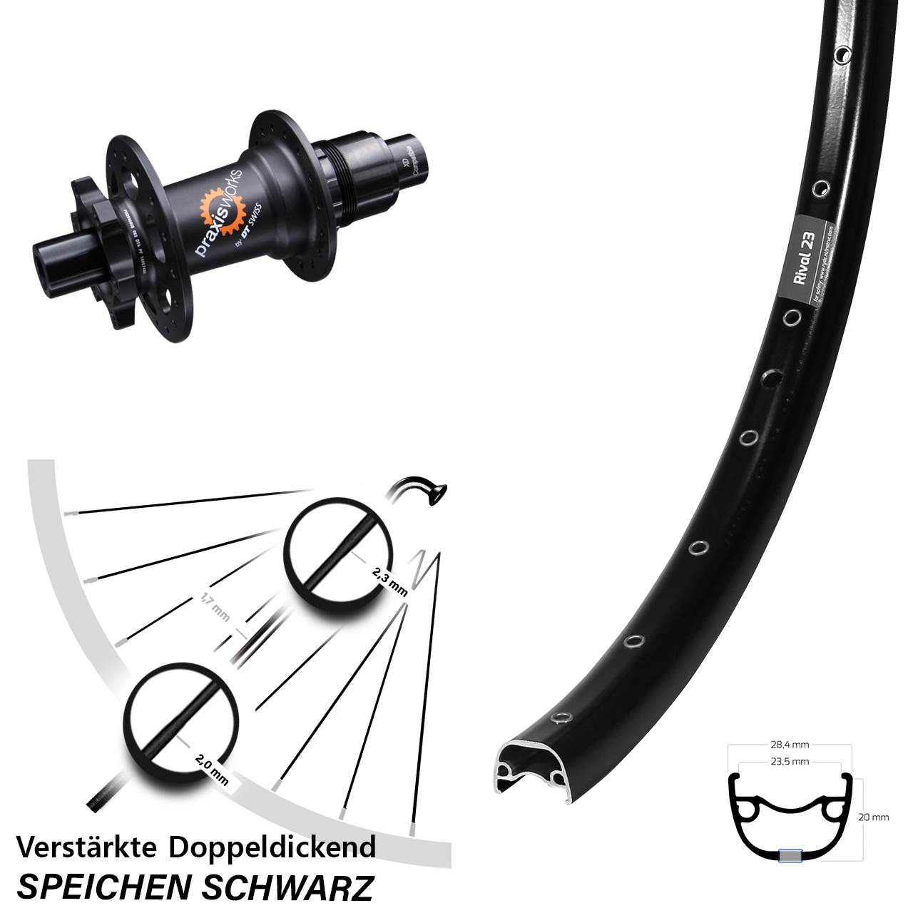 Disc Laufrad 27,5 Zoll Ryde Rival 23 DT Swiss 350 Ratchet 36 XD 11-12 fach 12x142