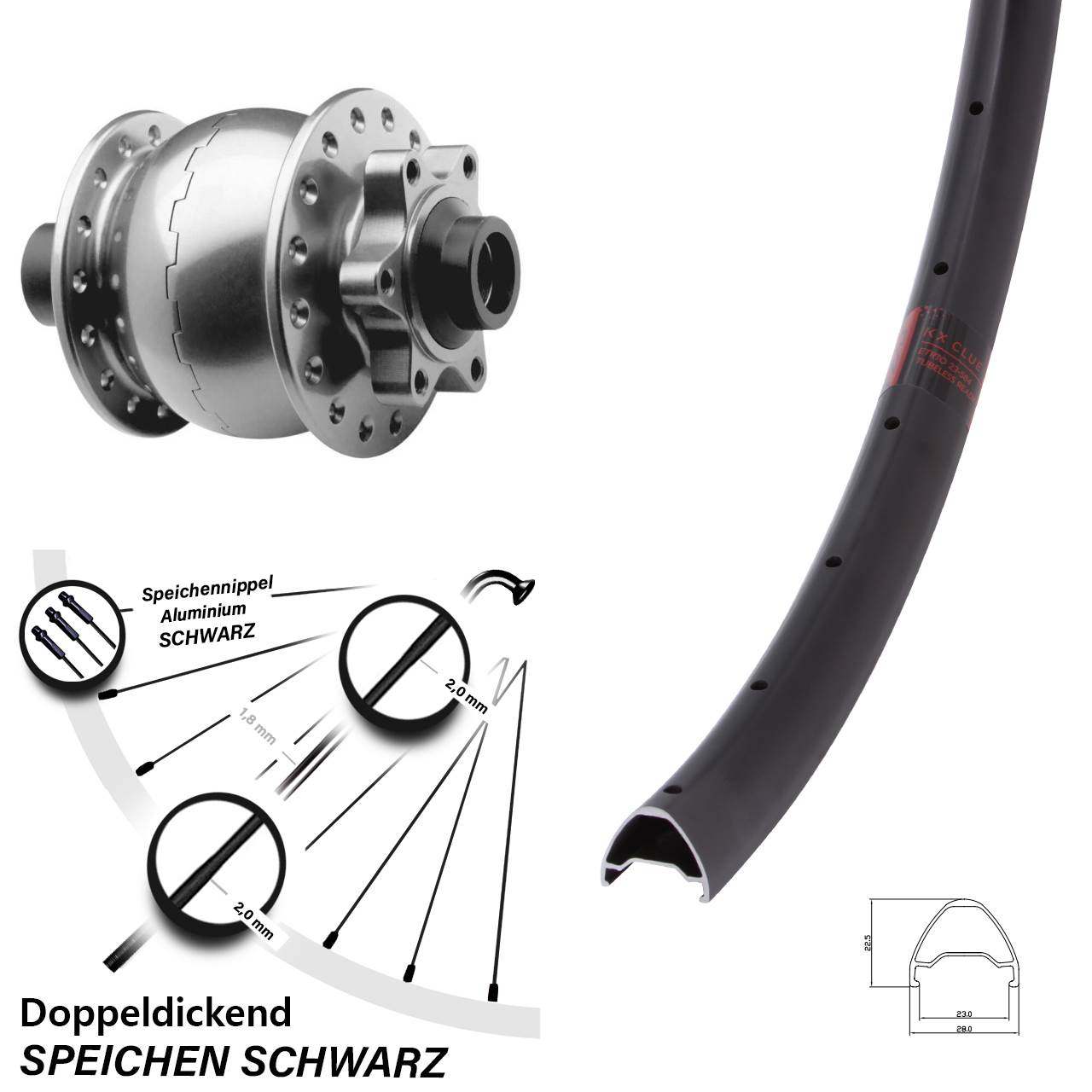 Nabendynamovorderrad 6-Loch 28 Zoll KX Clue SON 28 silbern 15x100