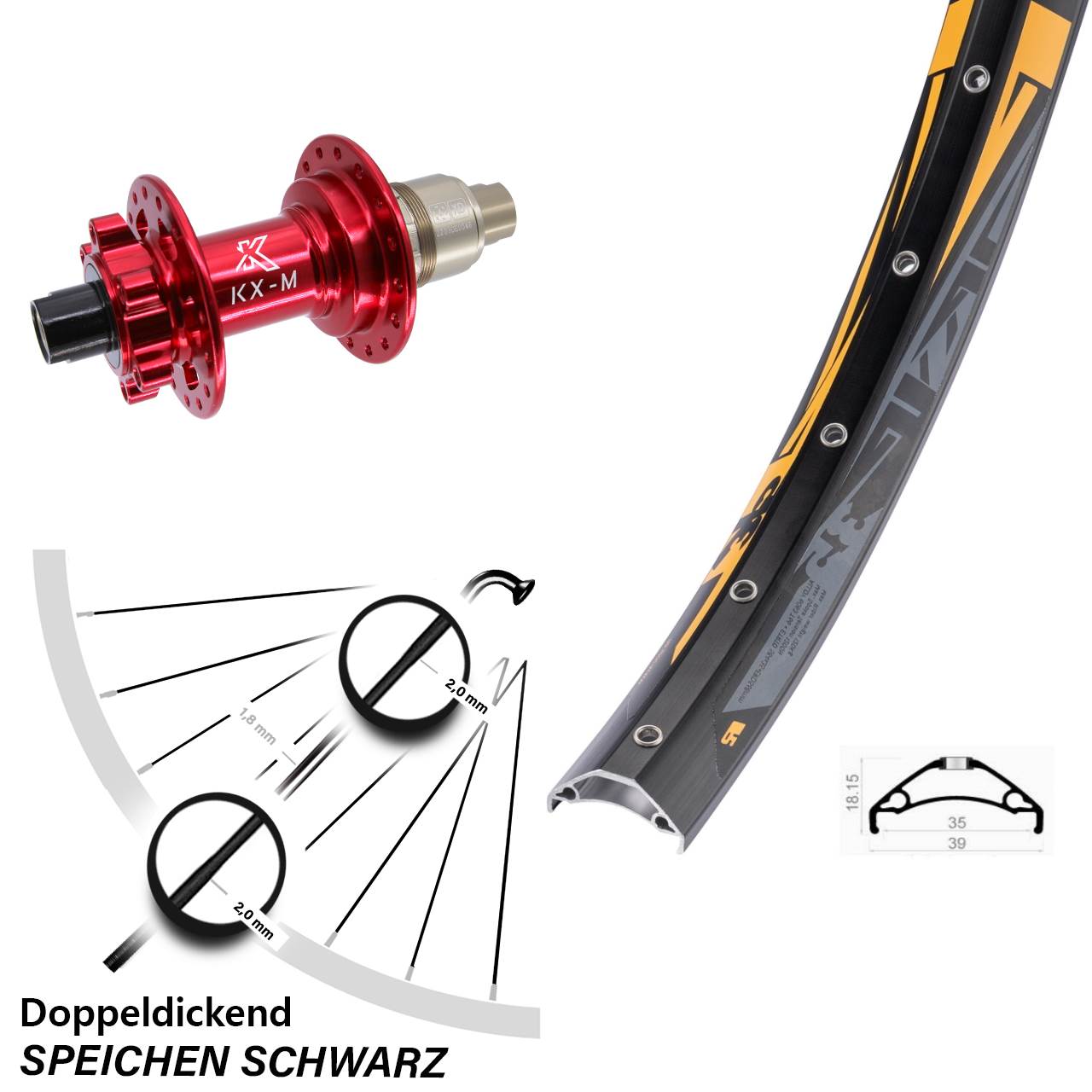 Rodi TRYP 35 27,5 Zoll Hinterrad KX-M XD 12x142