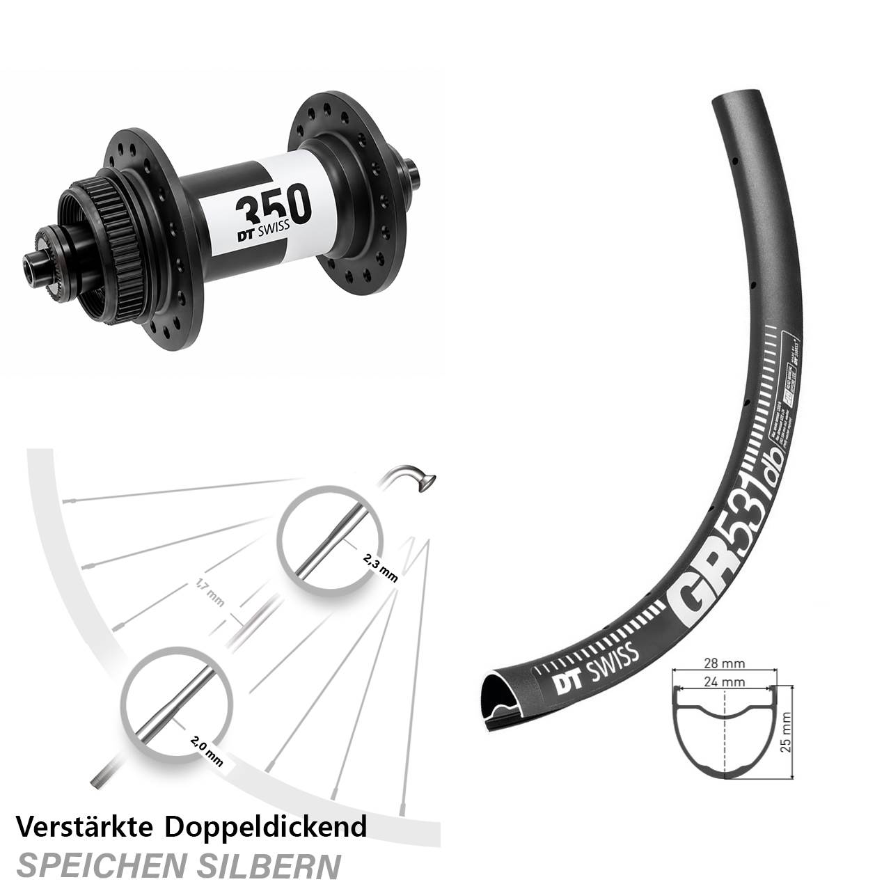 Centerlock Vorderrad 28 Zoll DT Swiss GR 531-350 QR