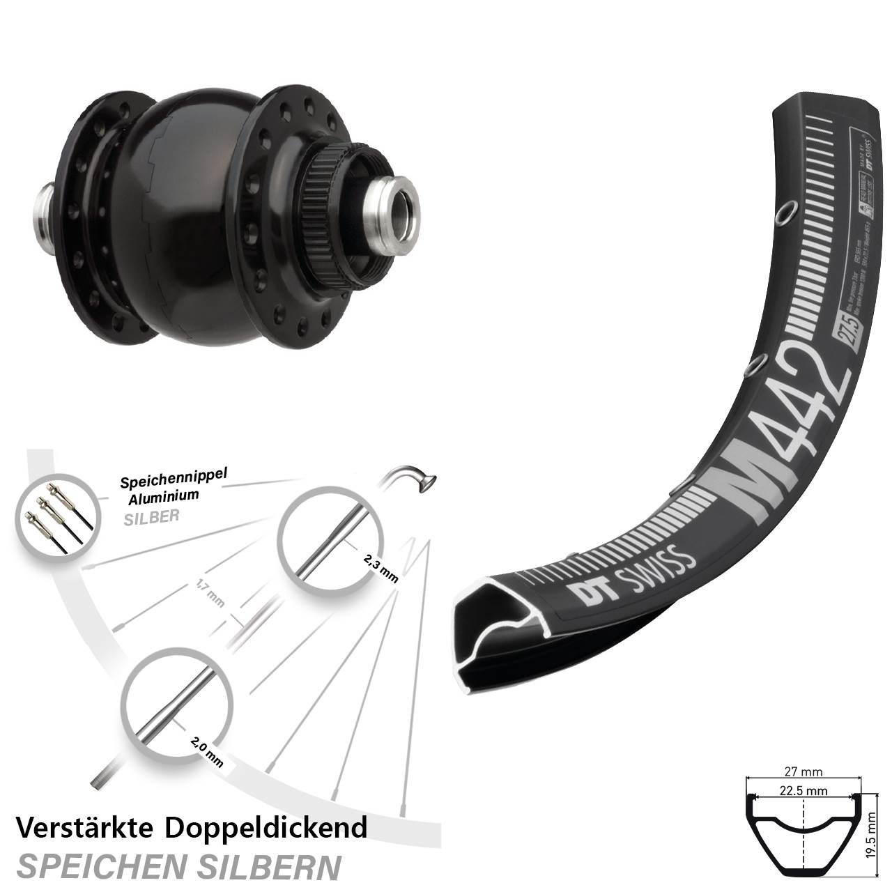 28-29 Zoll DT Swiss M442 SON 28 Disc Nabendynamolaufrad 12x100