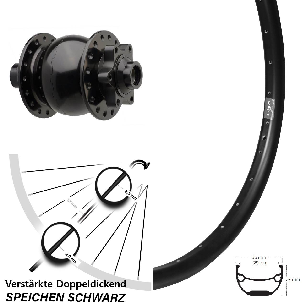 Boost Nabendynamovorderrad 6-Loch 15x110 20 Zoll Ryde Andra 29 SON 28