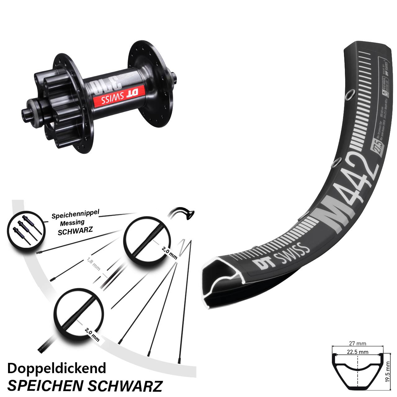370 DT Swiss M 442 Vorderrad 29 Zoll 6-Loch Schnellspanner MTB