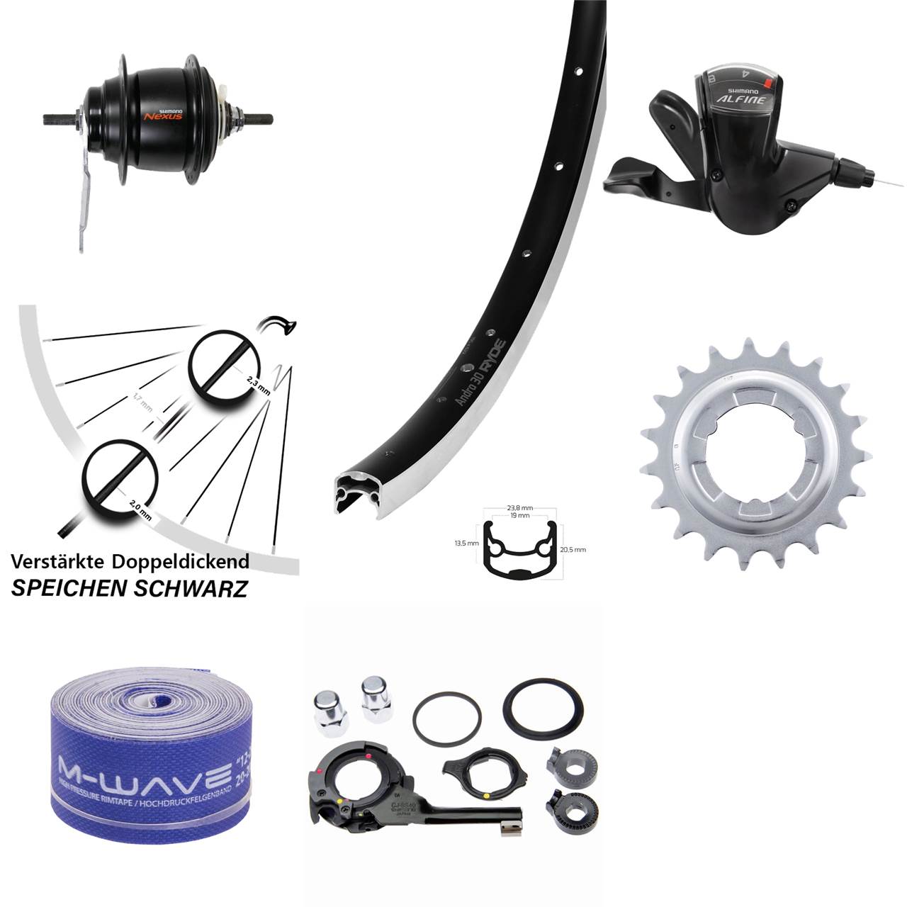Hinterrad 28 Zoll Ryde Andra 30 Shimano Nexus 8 Gang Rücktritt schwarz