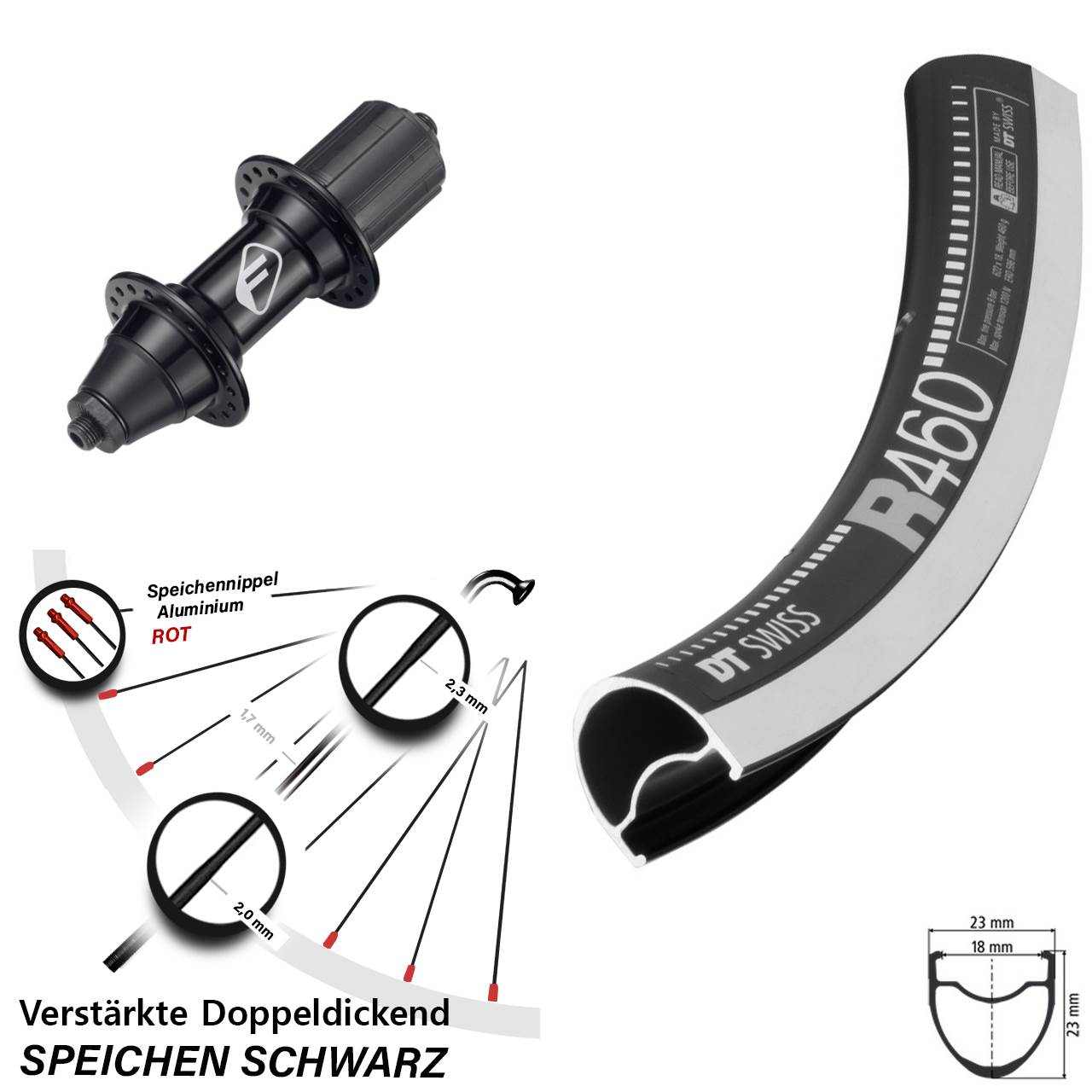 Hinterrad 28 Zoll DT Swiss R 460 Formula FM32 7 fach HG für Schnellspanner