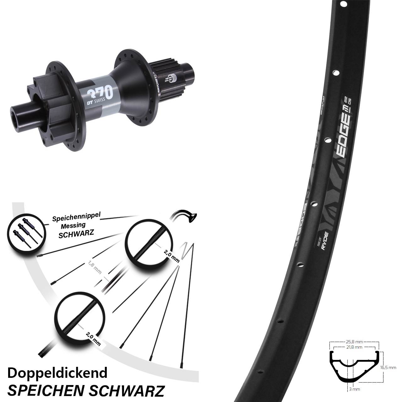 Ryde Edge M22 DT Swiss 370 29 Zoll Disc Laufrad 12x148 Micro Spline