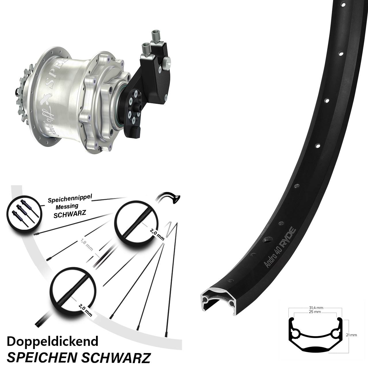 Rohloff Speedhub CC OEM DB Ryde Andra 40 Disc Laufrad 27,5 Zoll