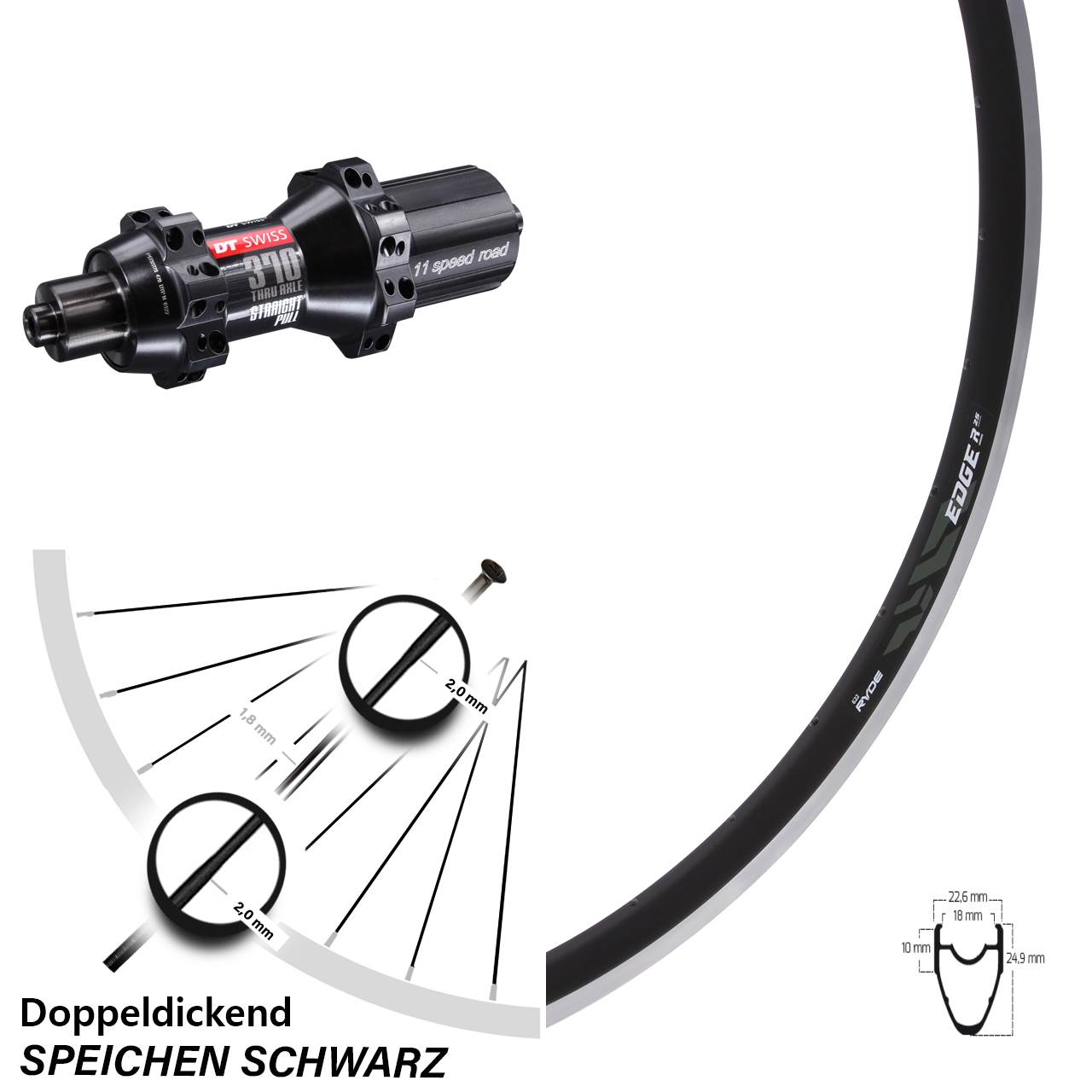 Hinterrad QR 28 Zoll Ryde Edge R 25 DT Swiss 370 11-12 fach