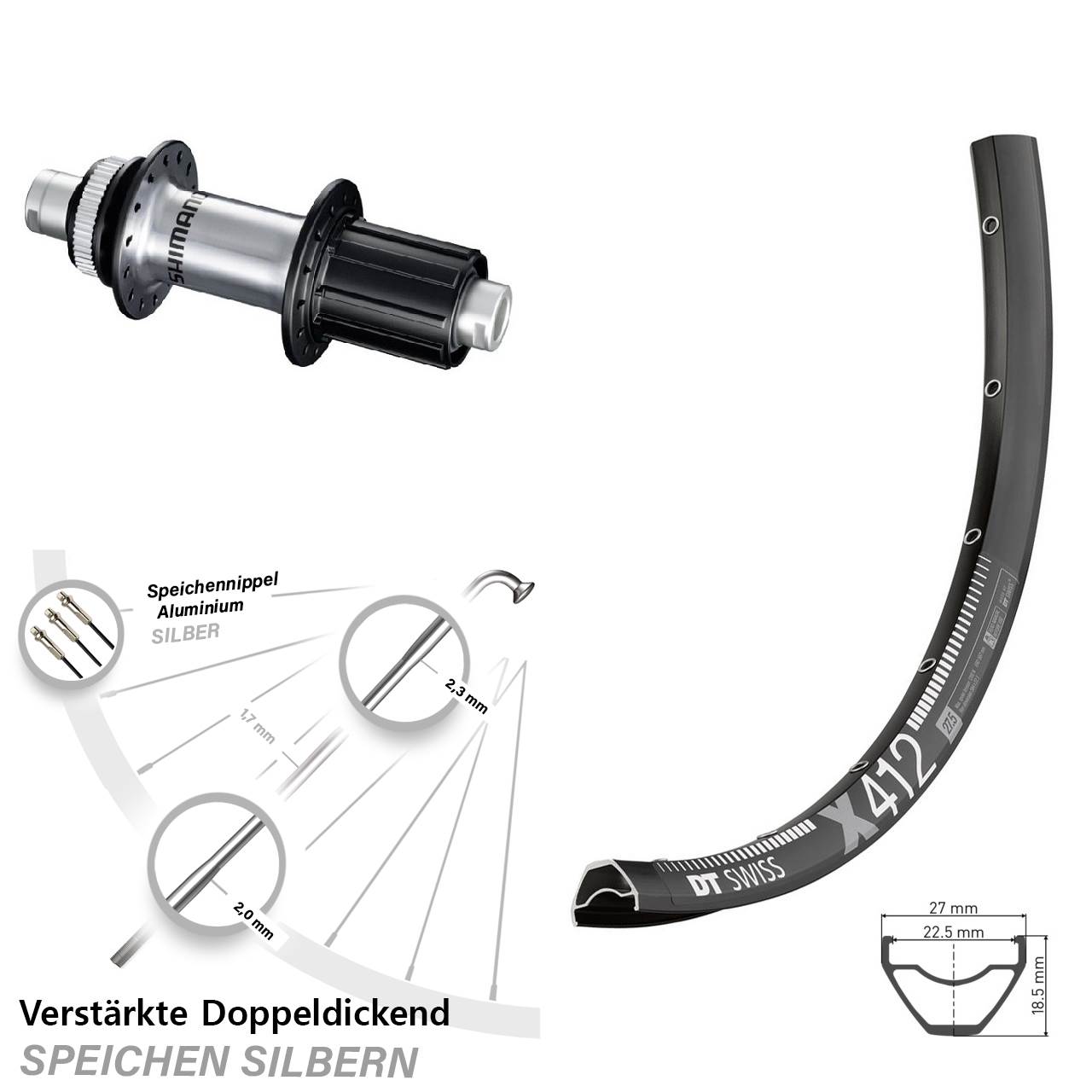 DT Swiss X 412 Shimano GRX 29 Zoll Centerlock Hinterrad 12x142 8-12 fach