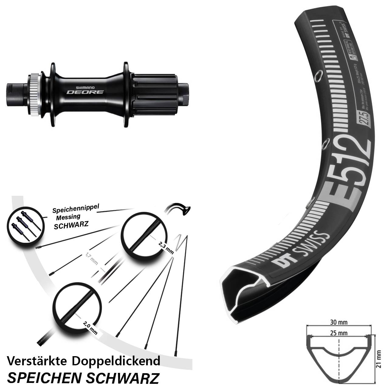 DT Swiss E512 Shimano Deore FH-M6010-B 29 Zoll Disc Laufrad 12x148 8-11 fach HG