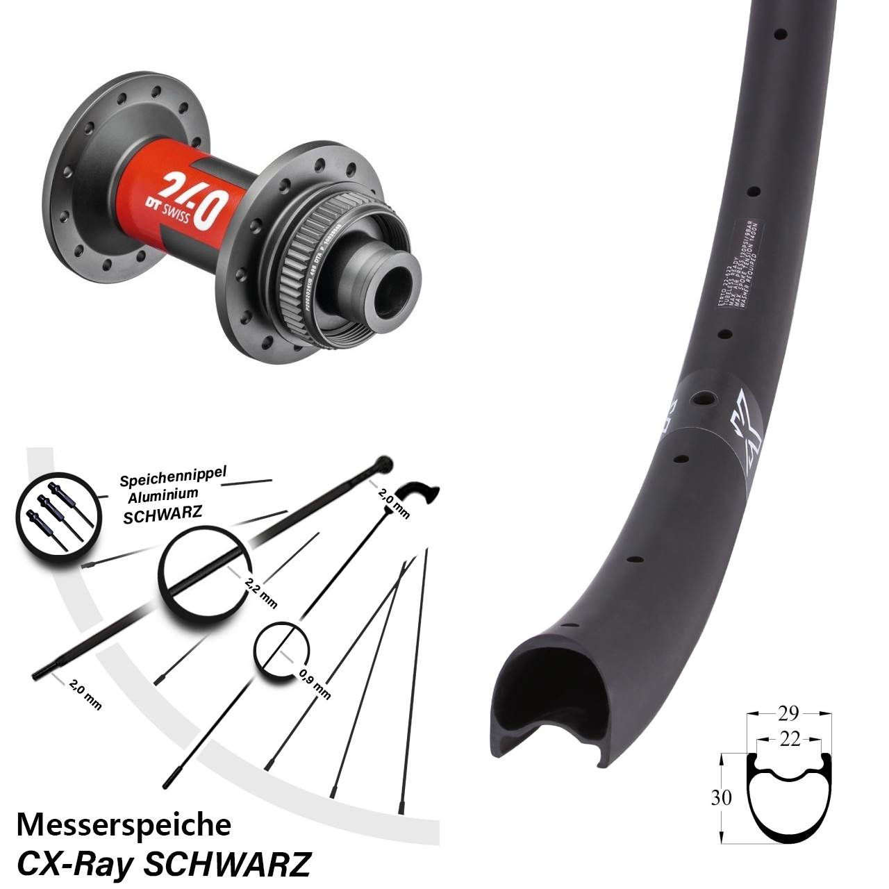 KX-RC Gravel Carbon DT Swiss 240 28-29 Zoll Disc Vorderrad 12x100 CX-Ray