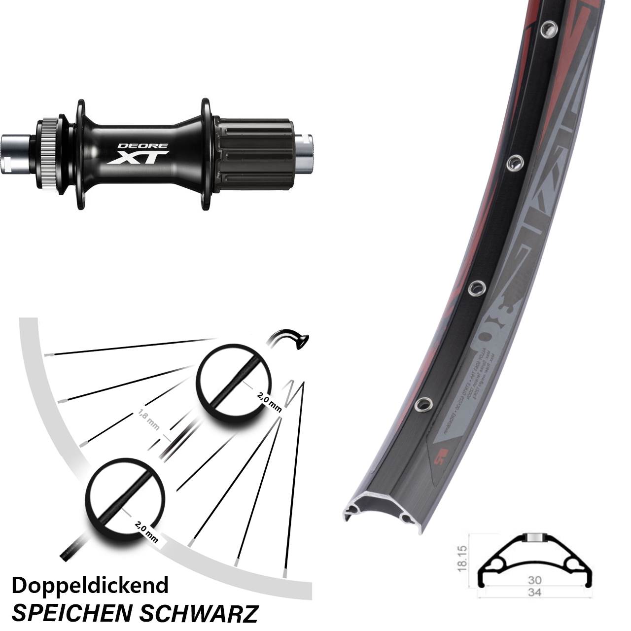 Hinterrad Centerlock 29 Zoll Rodi TRYP 30 Shimano FH-M8010-B 8-11 fach 12x148