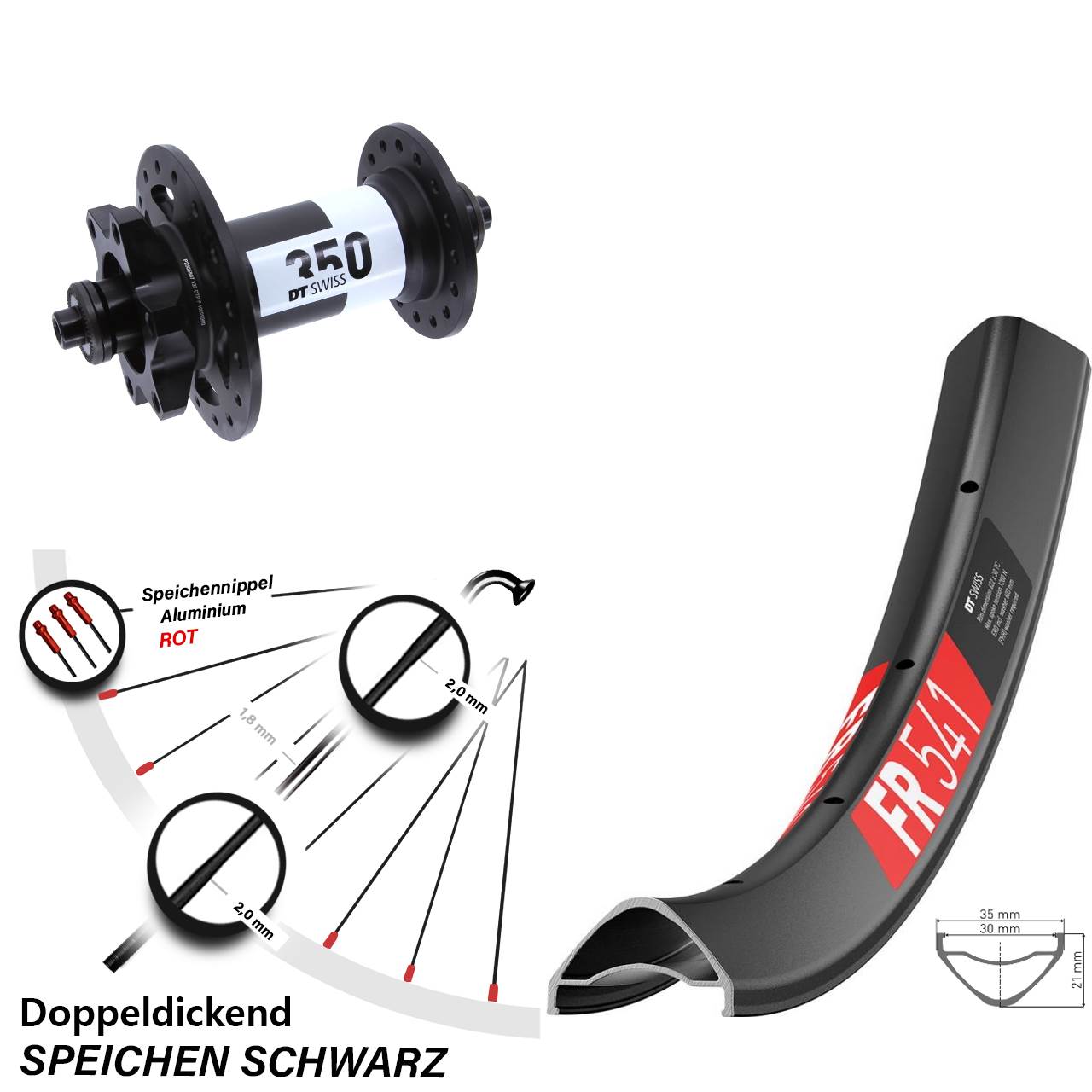 DT Swiss FR 541-350 29 Zoll 6-Loch Vorderrad QR