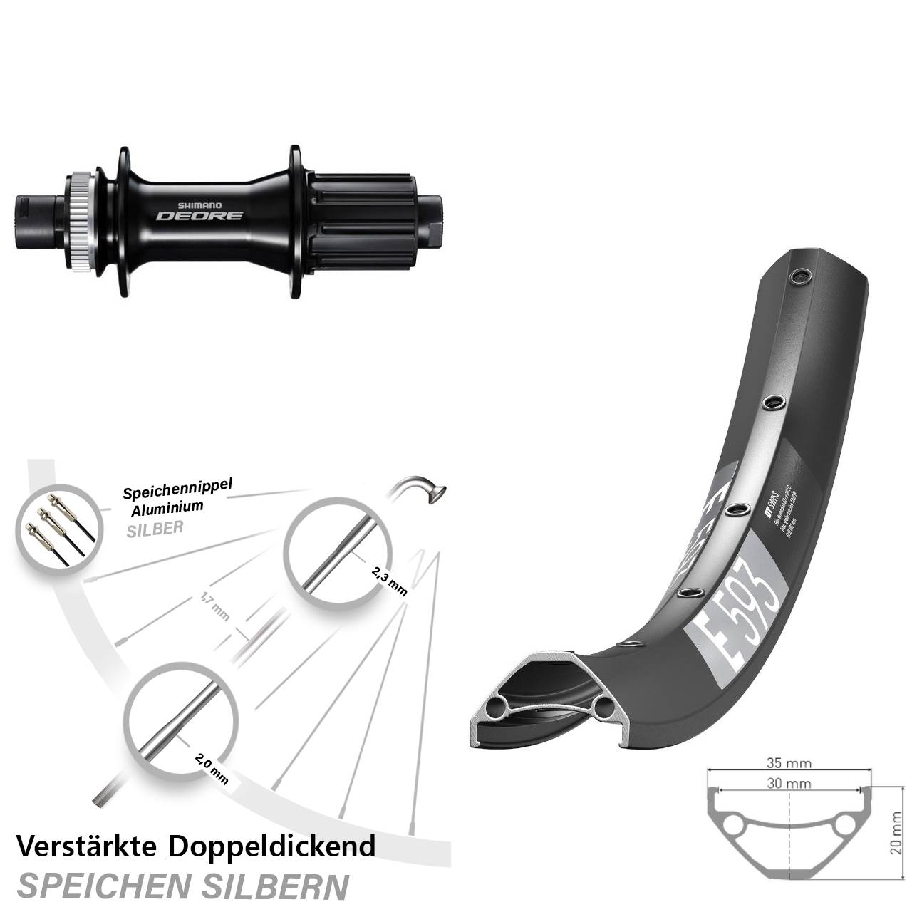 DT Swiss E 593 Shimano Deore 29 Zoll Centerlock Hinterrad 12x148 8-11 fach HG
