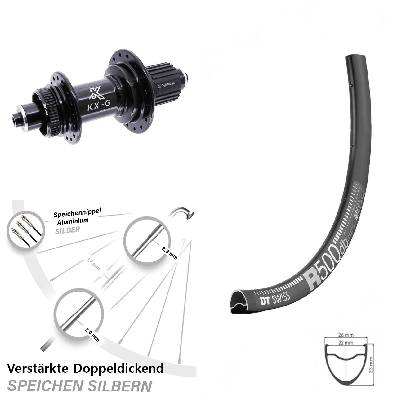 28 Zoll DT Swiss R 500 KX-GS verstärkt Centerlock Hinterrad QR Shimano Micro Spline