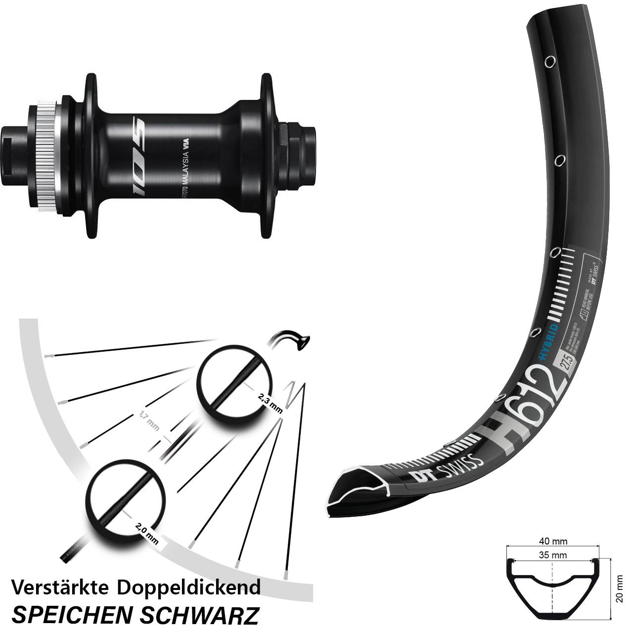 Disc Laufrad 27,5 Zoll DT Swiss H 612 Shimano HB-R7070 12x100