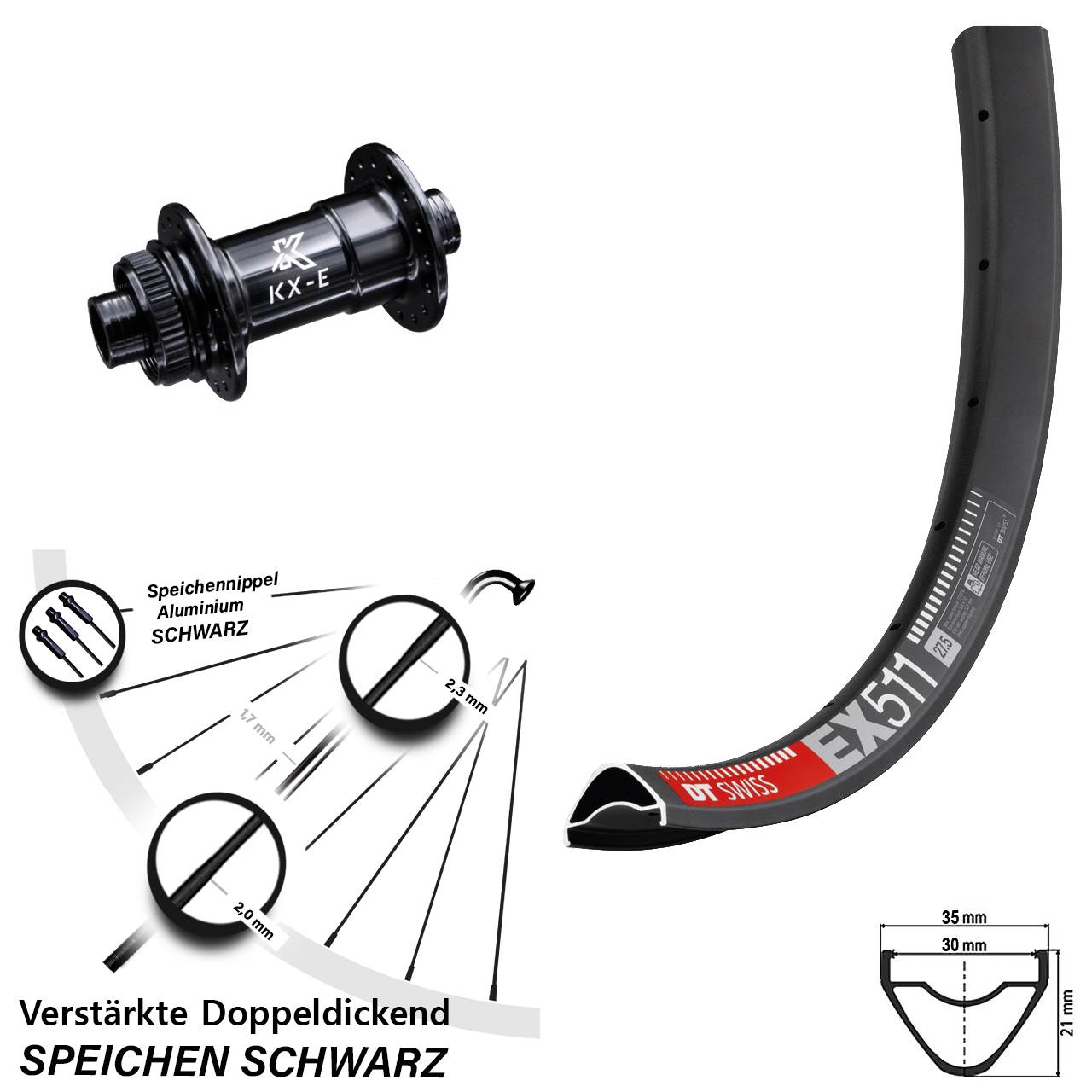 DT Swiss EX511 KX-E 4-fach gelagert 27,5 Zoll Centerlock Vorderrad 15x100