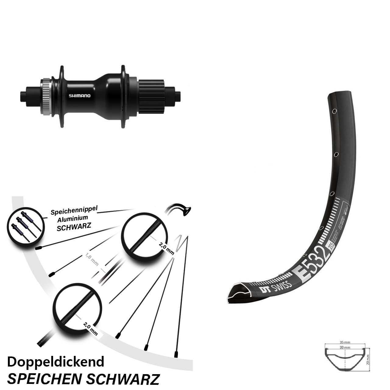 29 Zoll DT Swiss E532 Shimano FH-QC500-MS Hinterrad Micro Spline Centerlock