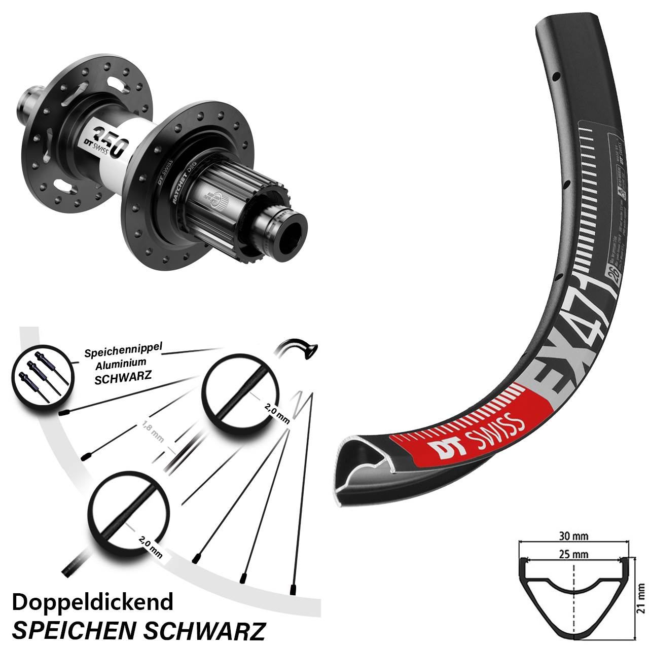 26 Zoll DT Swiss EX 471-350 DEG 72 Hinterrad Centerlock 12x148 Shimano Micro Spline