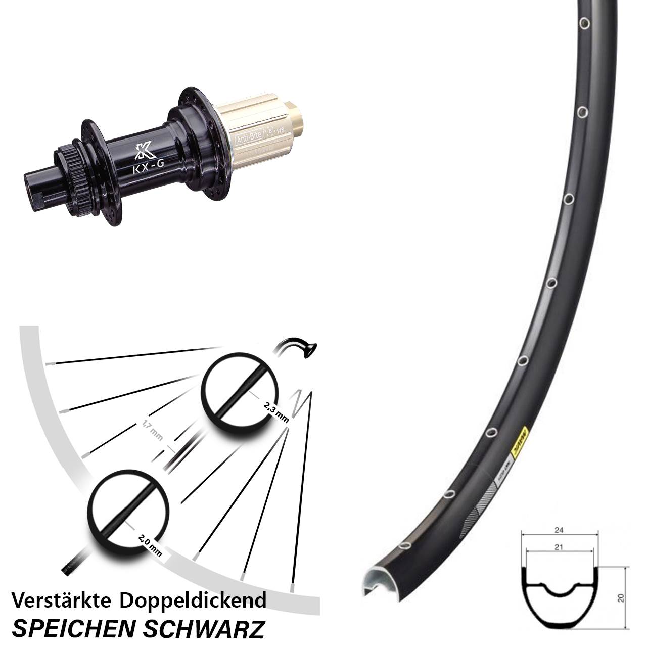 Hinterrad 29 Zoll Mavic XC621 KX-G Centerlock schwarz 8-12 fach 12x142