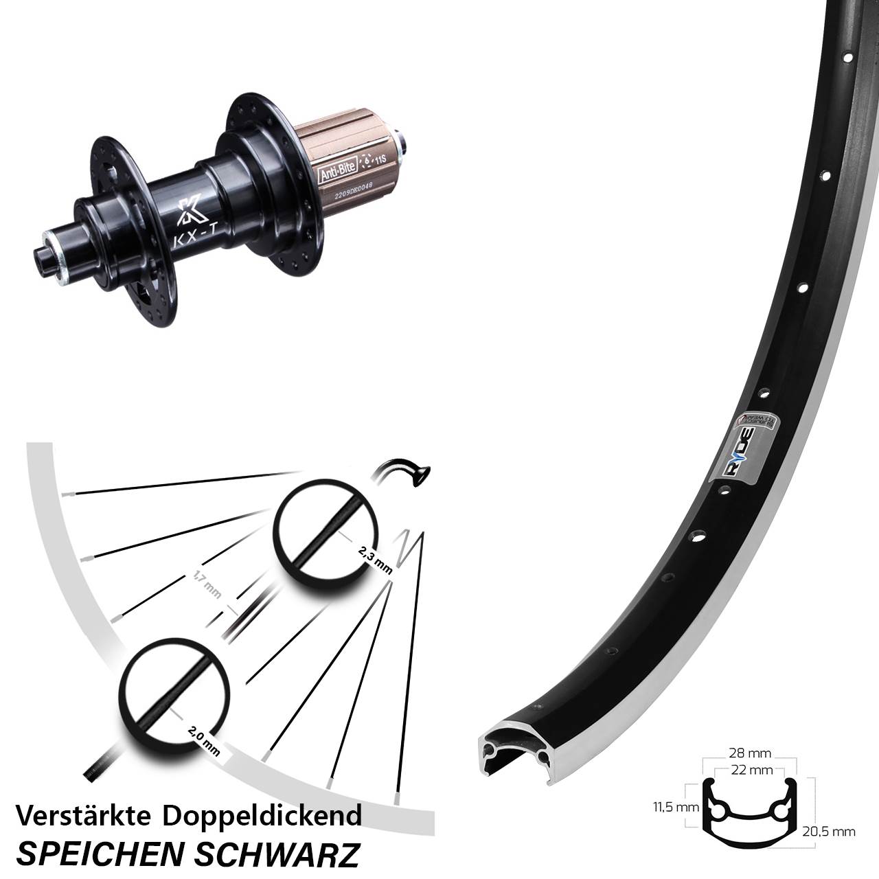 Hinterrad 27,5 Zoll Ryde Andra 35 KX-T 8-12 fach HG QR