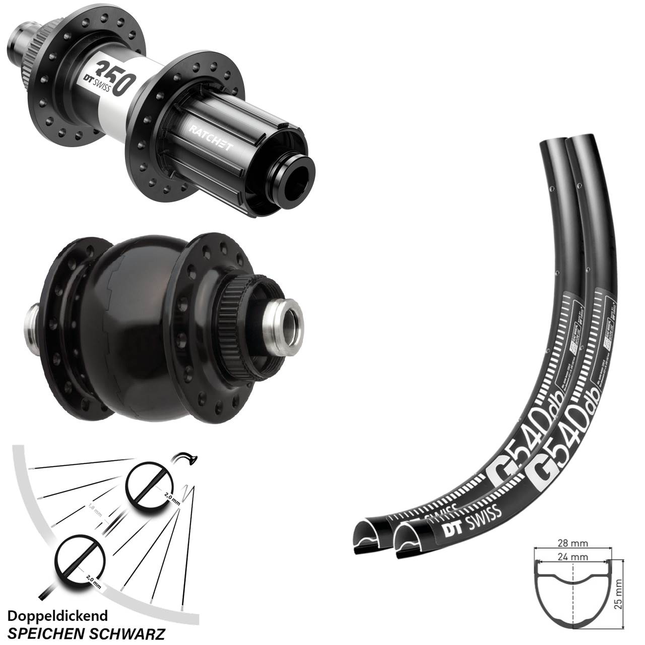 G 540 Gravel Laufradsatz DT Swiss 350 Steckachse Dynamo Centerlock SON 28 Zoll