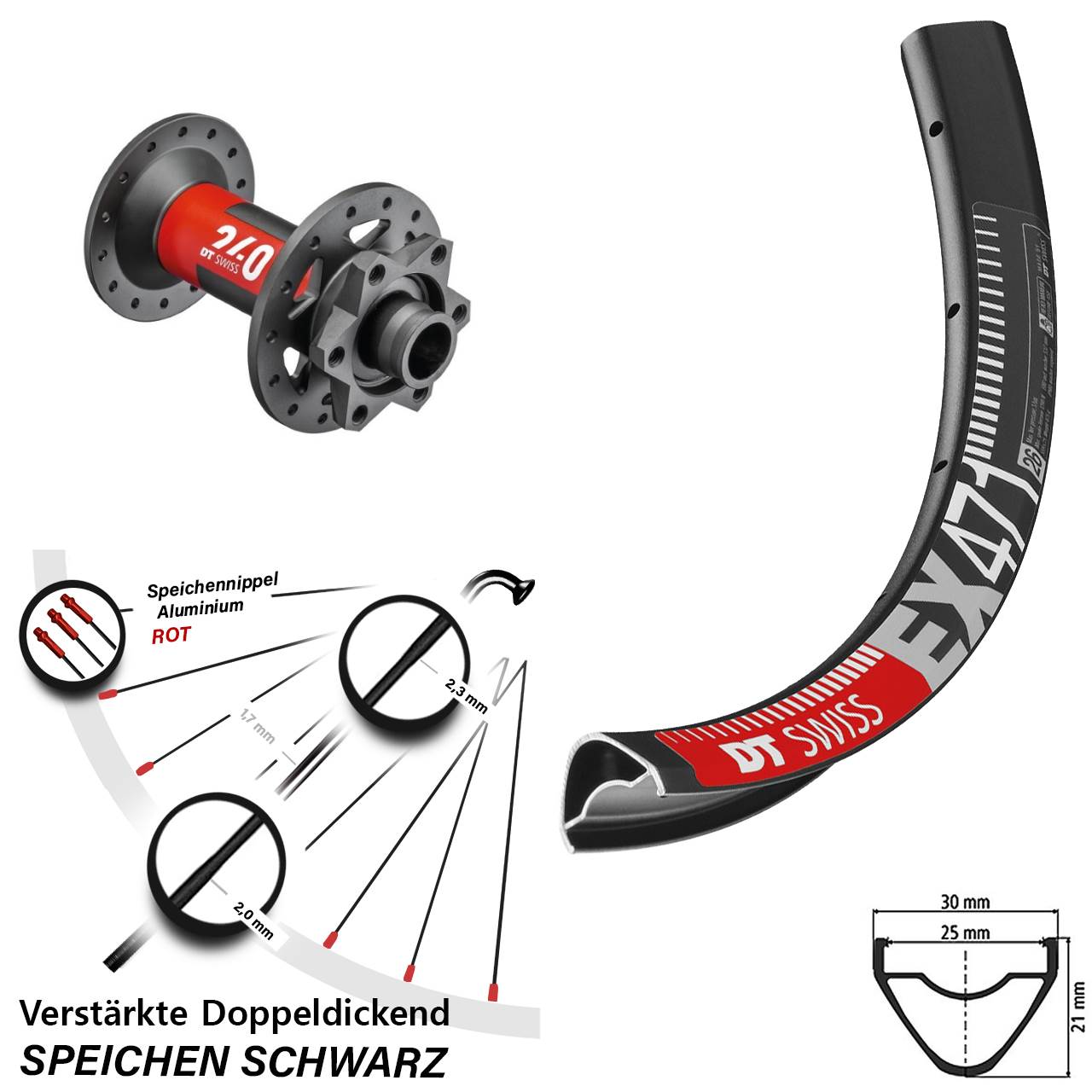 29 Zoll Vorderrad MTB Enduro DT Swiss EX 471-240 15x110 mm Boost 6-Loch