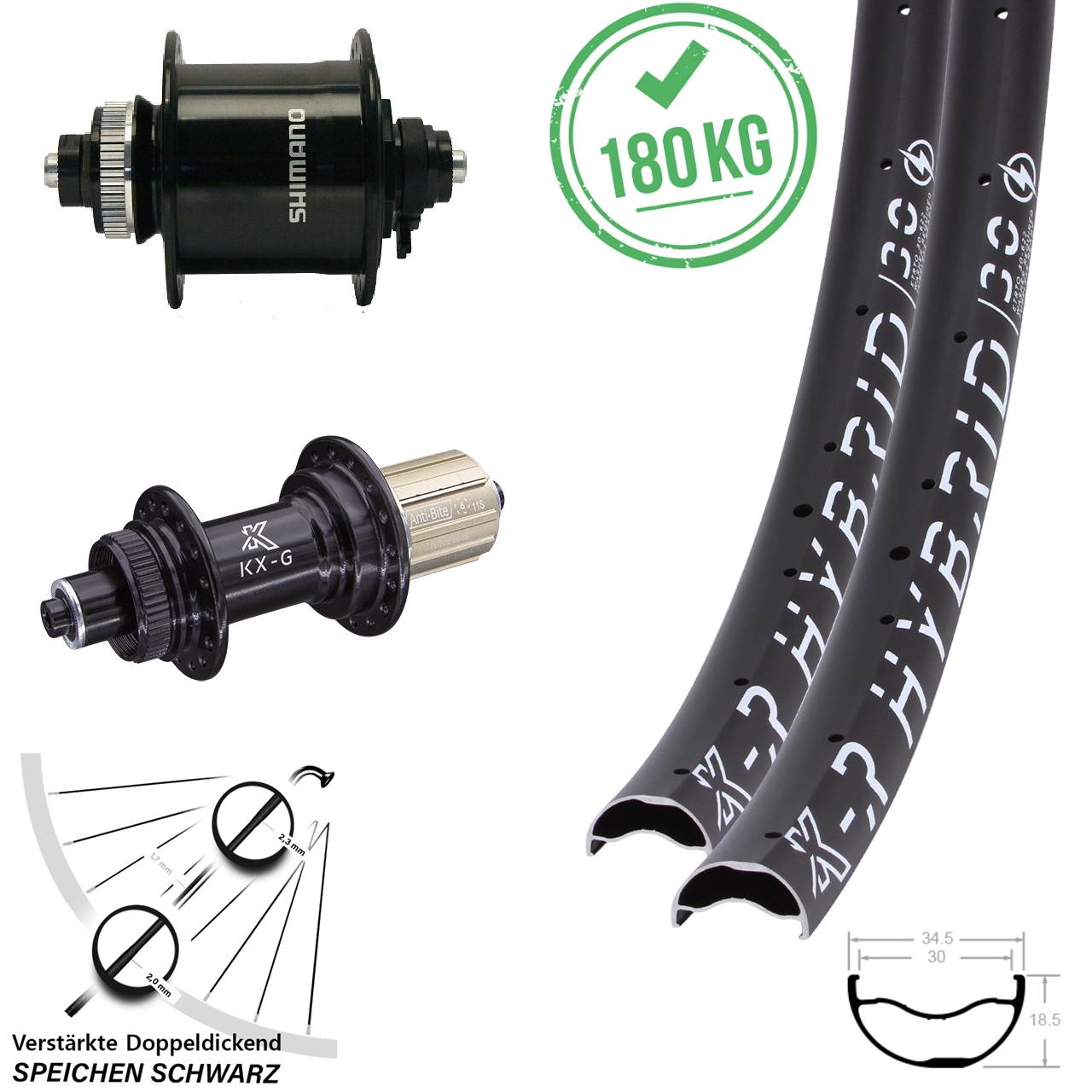 KX-GR Hybrid 30 Shimano DH-UR700 29 Zoll Disc Laufradsatz QR 8-12 fach HG