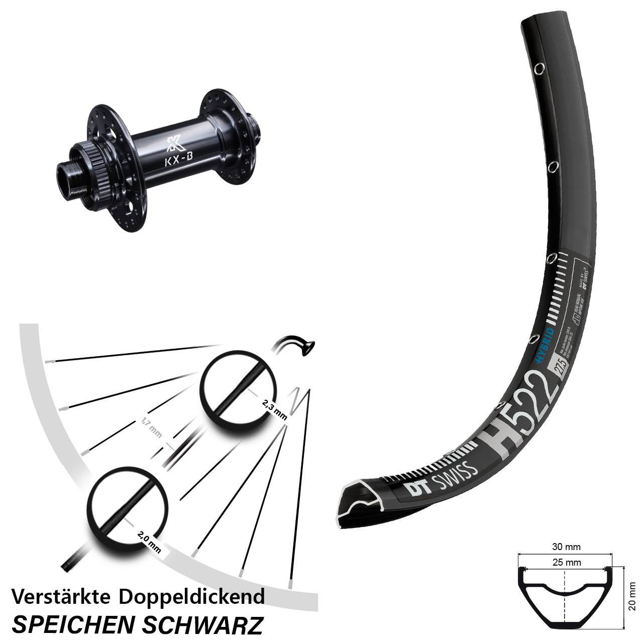 KX-B 15x110 mm Centerlock DT Swiss H 522 Vorderrad 29 Zoll E-Bike
