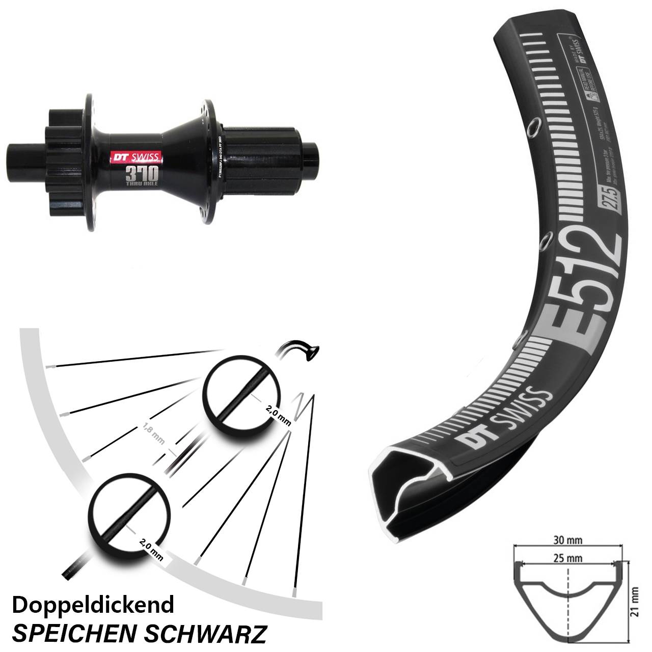 DT Swiss E512-370 Hybrid 29 Zoll Disc Hinterrad 12x142 8-11 fach